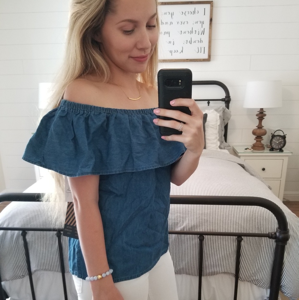 NWT Cavalini Chambray Off Shoulder Blouse